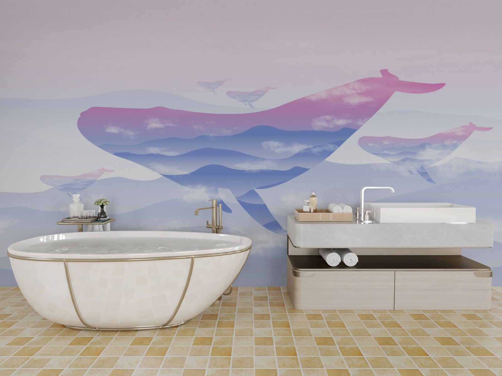 Fotobehang walvis glijdend tussen de wolken