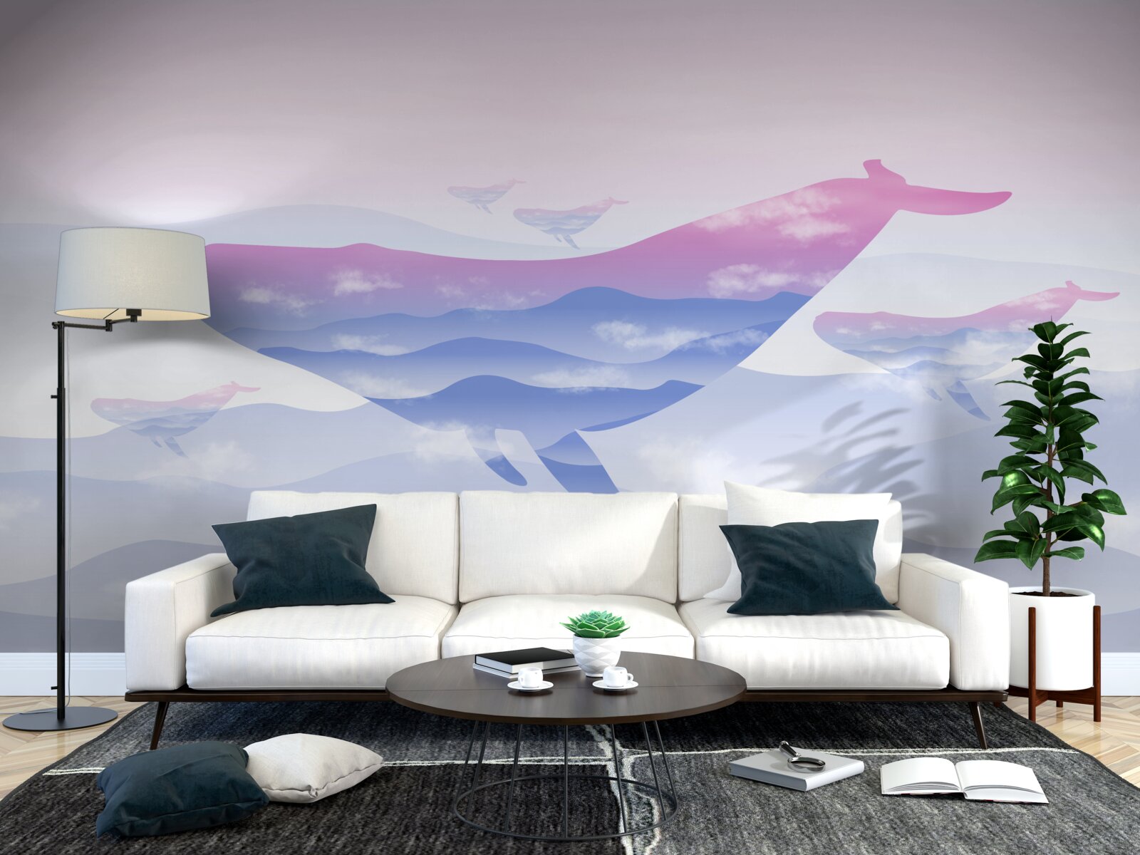 Fotobehang walvis glijdend tussen de wolken