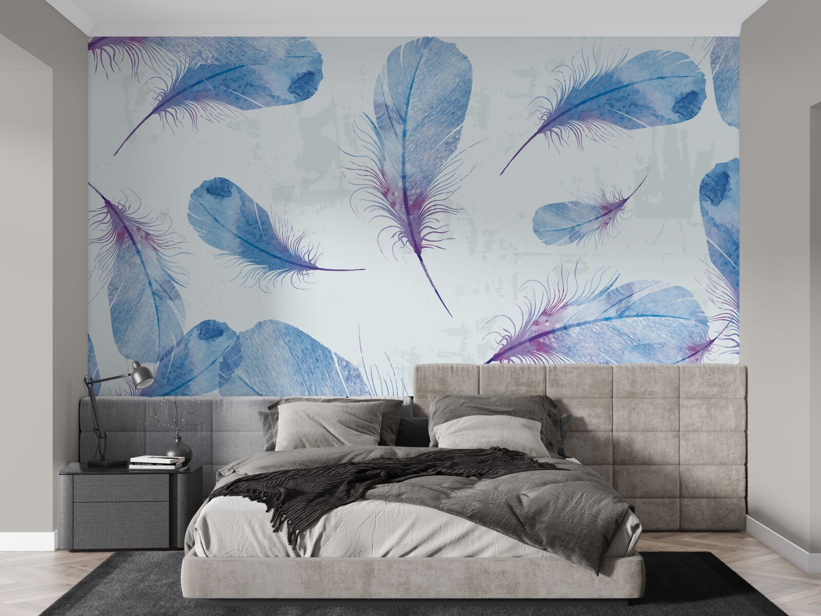 Fotobehang blauwe veren op een witte achtergrond