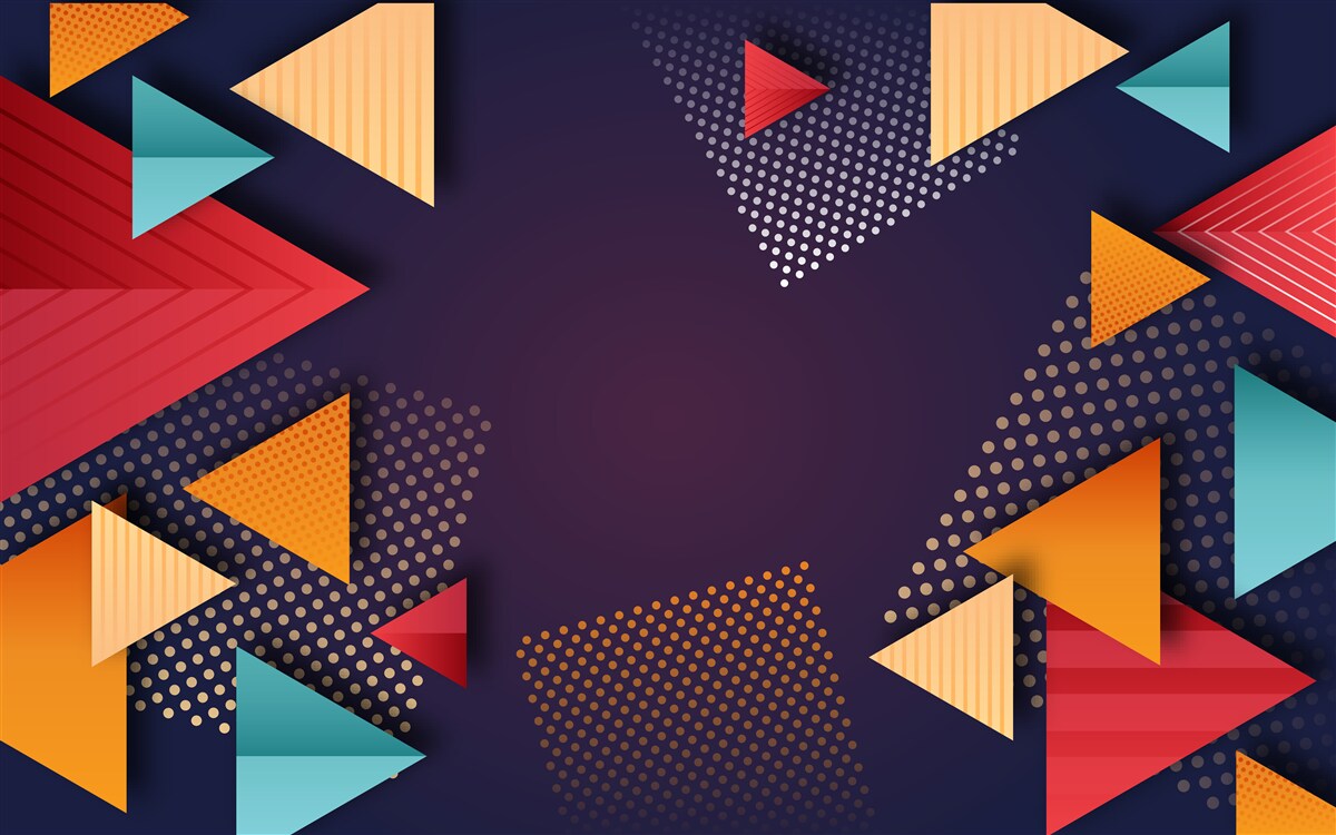 Fotobehang driehoeken in verschillende tinten op een paarse achtergrond