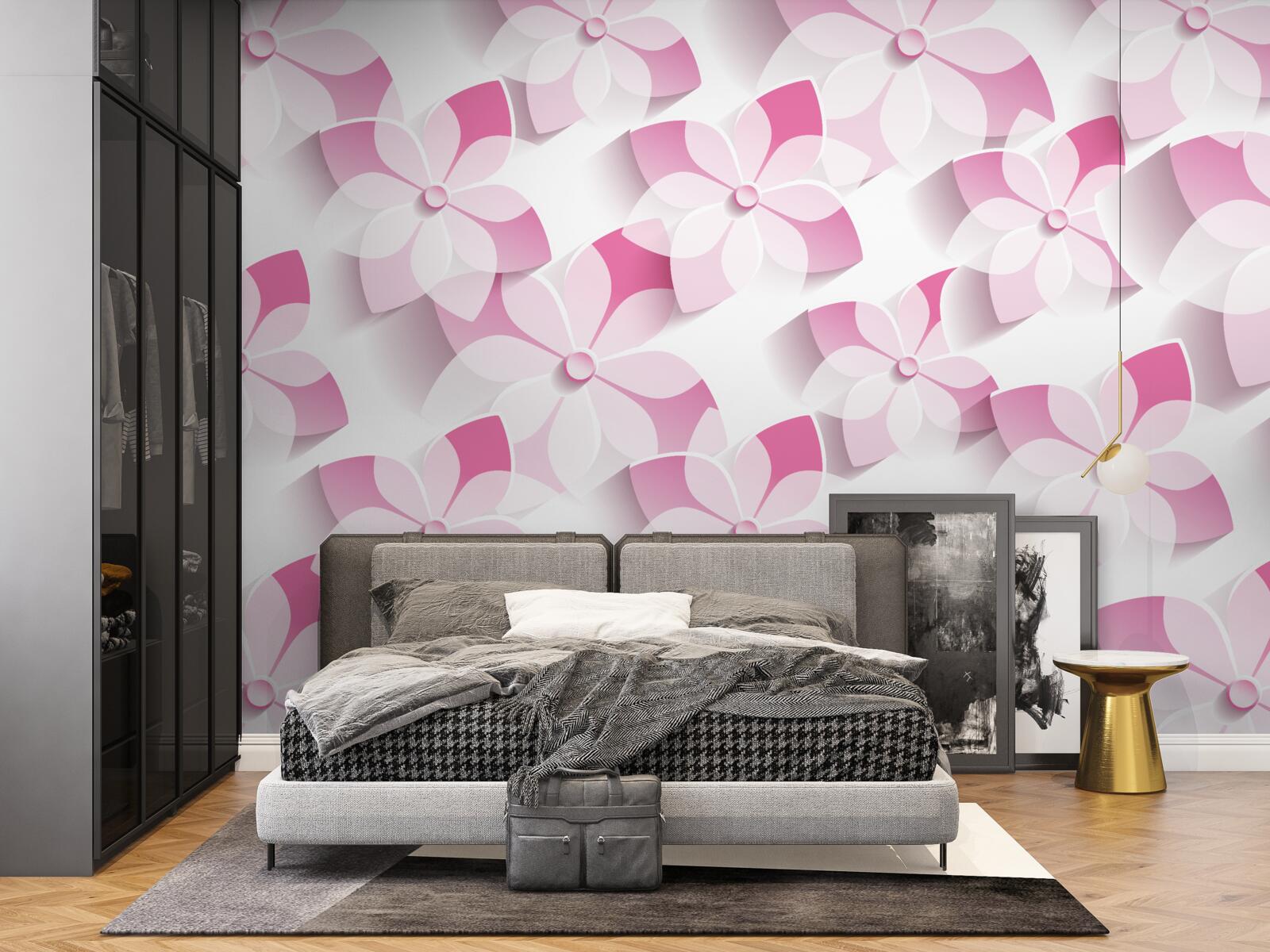 Fotobehang achtergrond in roze bloementinten