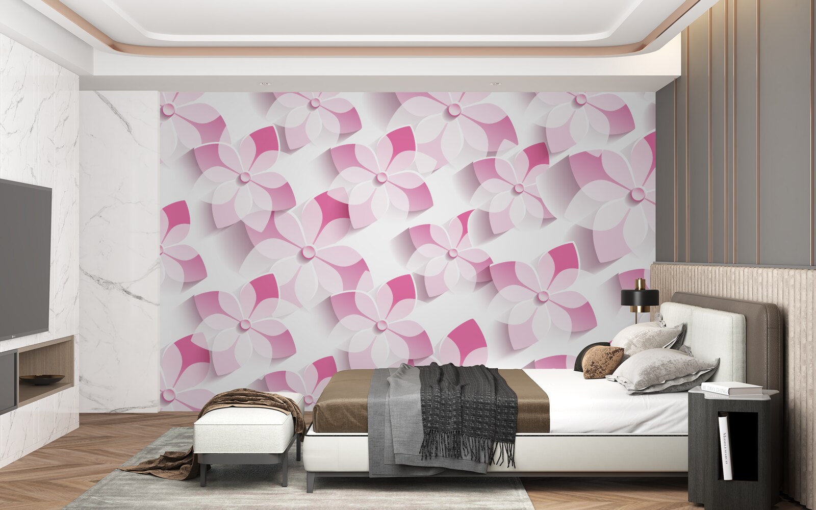 Fotobehang achtergrond in roze bloementinten