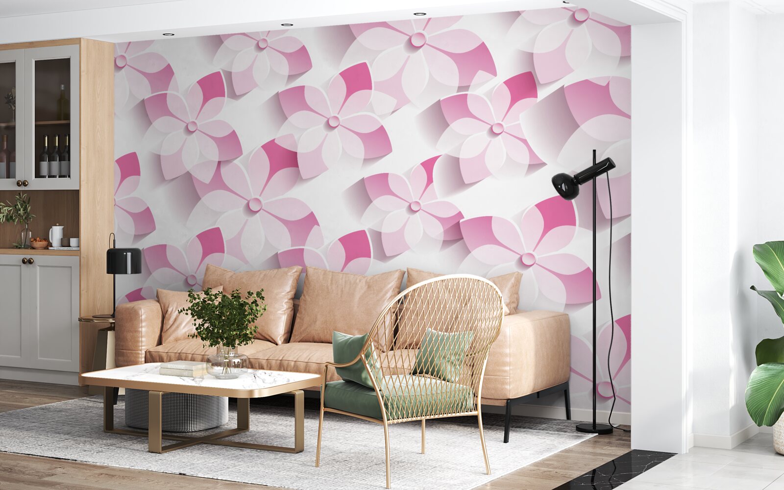 Fotobehang achtergrond in roze bloementinten