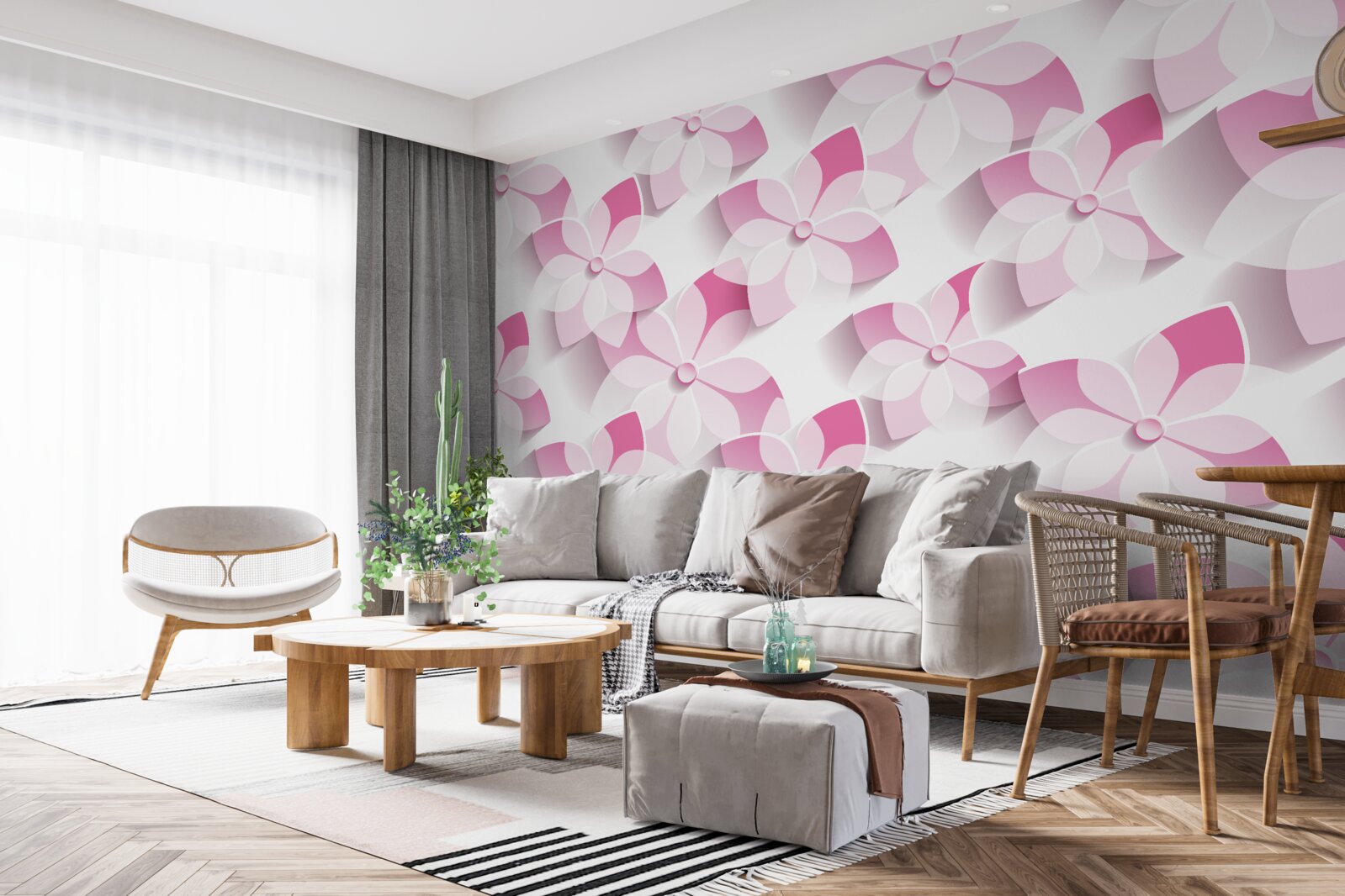 Fotobehang achtergrond in roze bloementinten