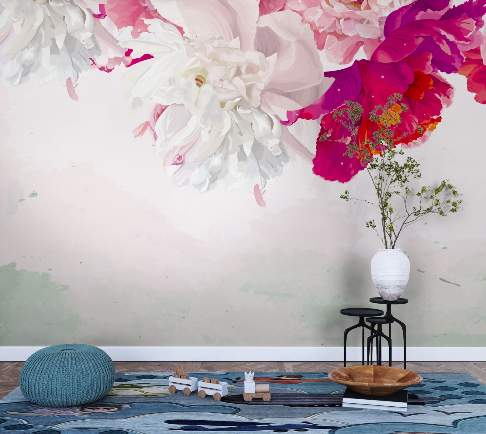 Fotobehang rijk gekleurde achtergrond in witte tinten