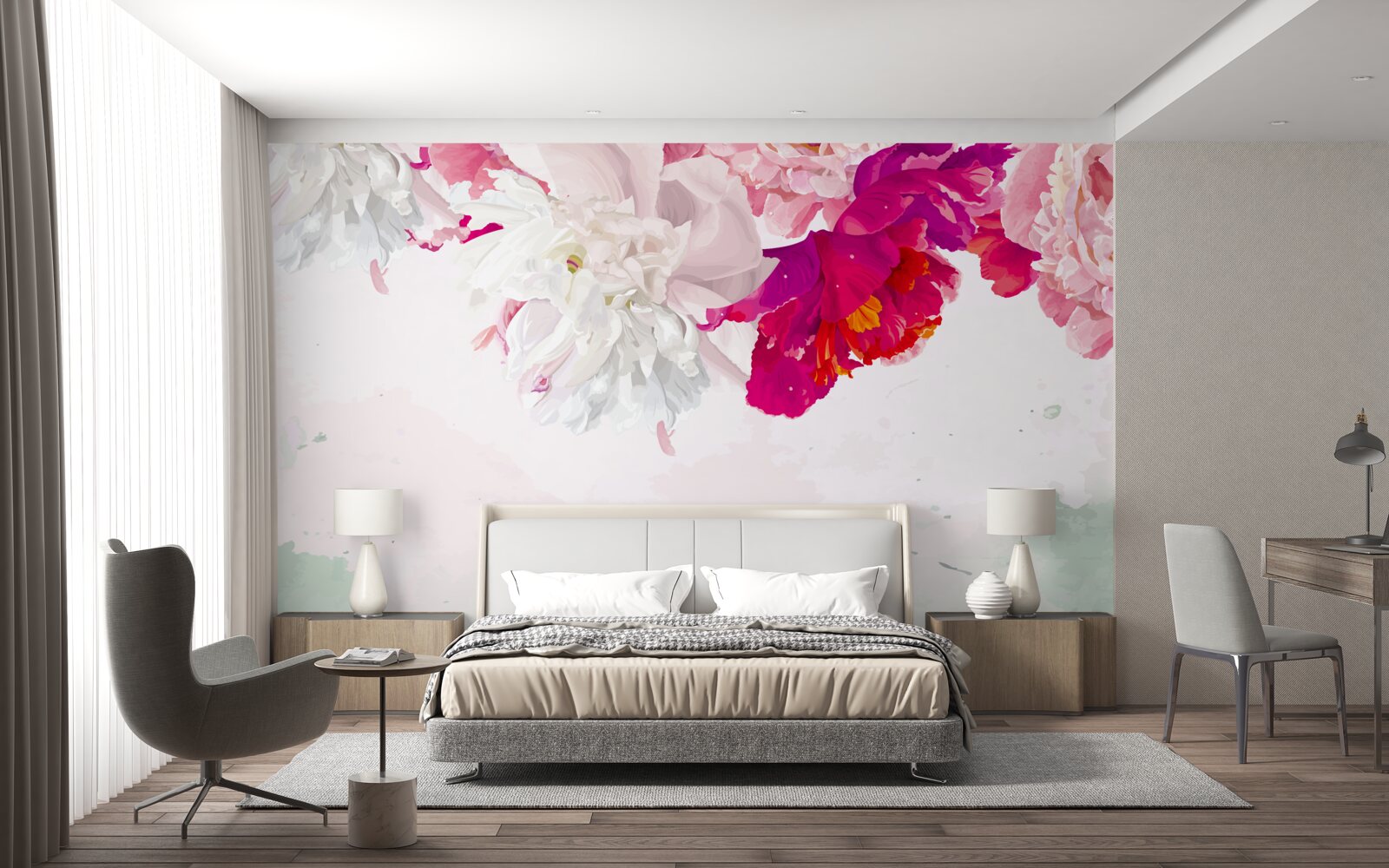 Fotobehang rijk gekleurde achtergrond in witte tinten