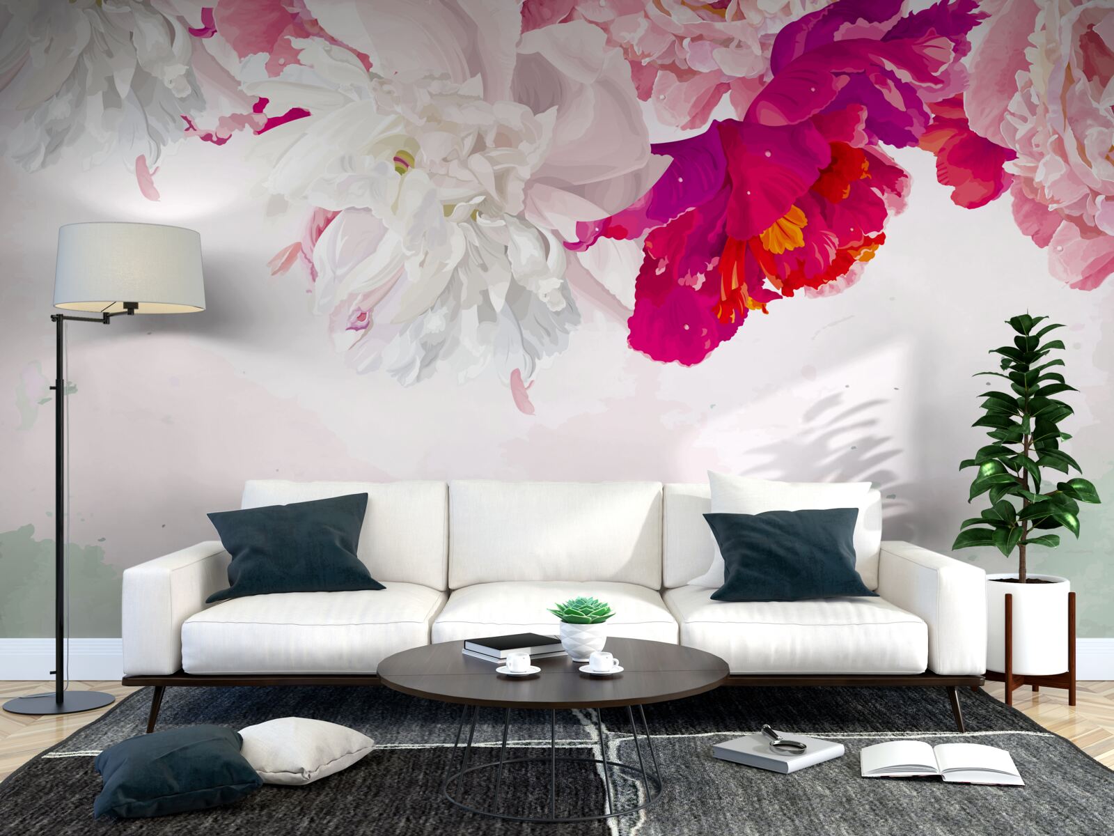 Fotobehang rijk gekleurde achtergrond in witte tinten