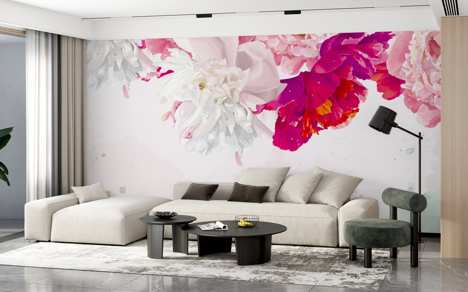 Fotobehang rijk gekleurde achtergrond in witte tinten