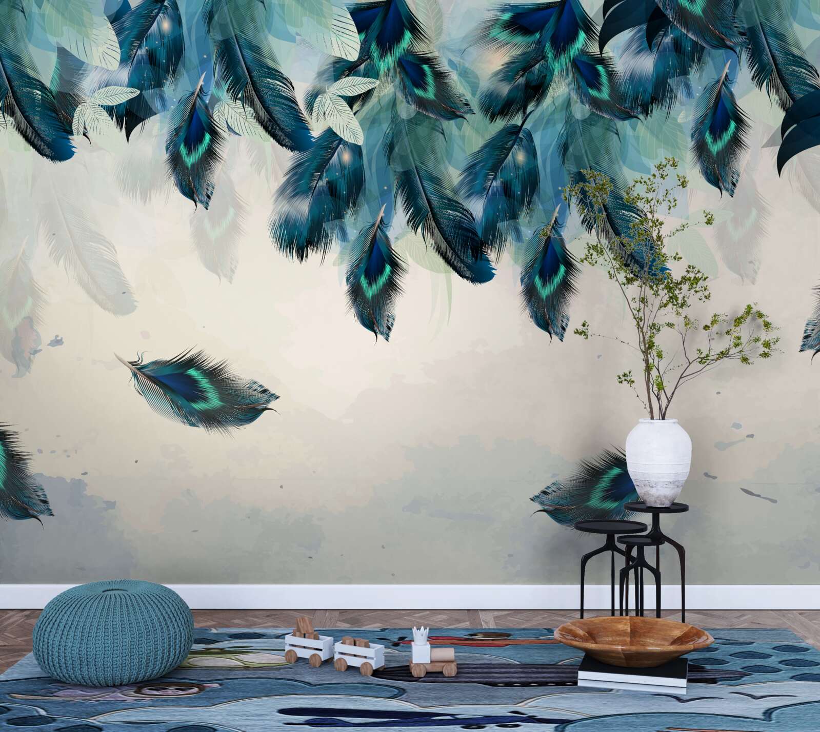 Fotobehang vliegende pluizige dekens van duisternis