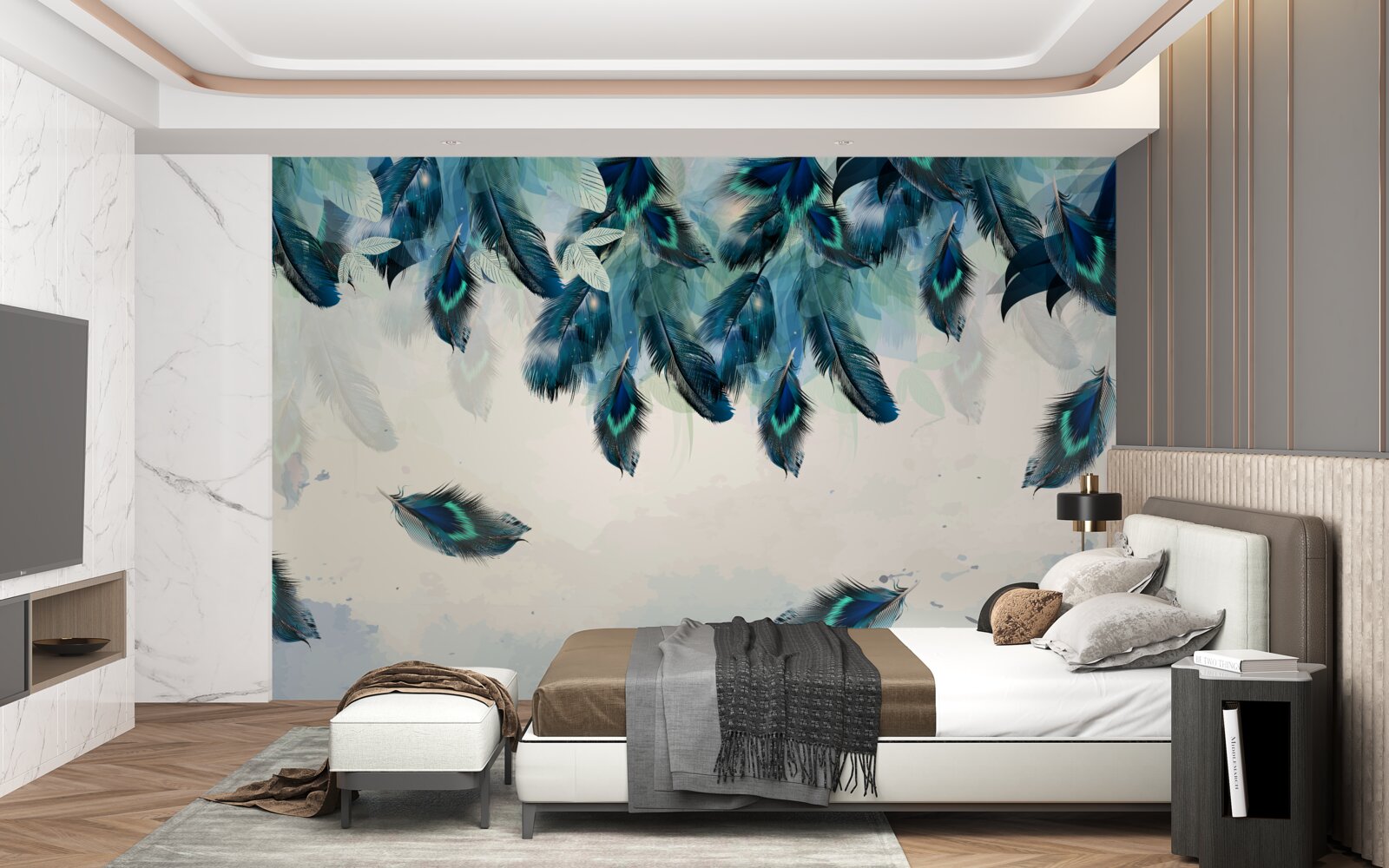 Fotobehang vliegende pluizige dekens van duisternis