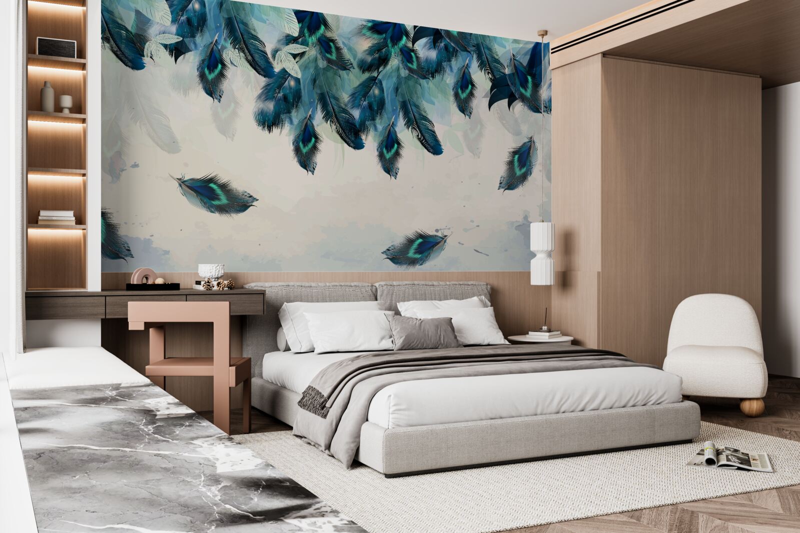 Fotobehang vliegende pluizige dekens van duisternis