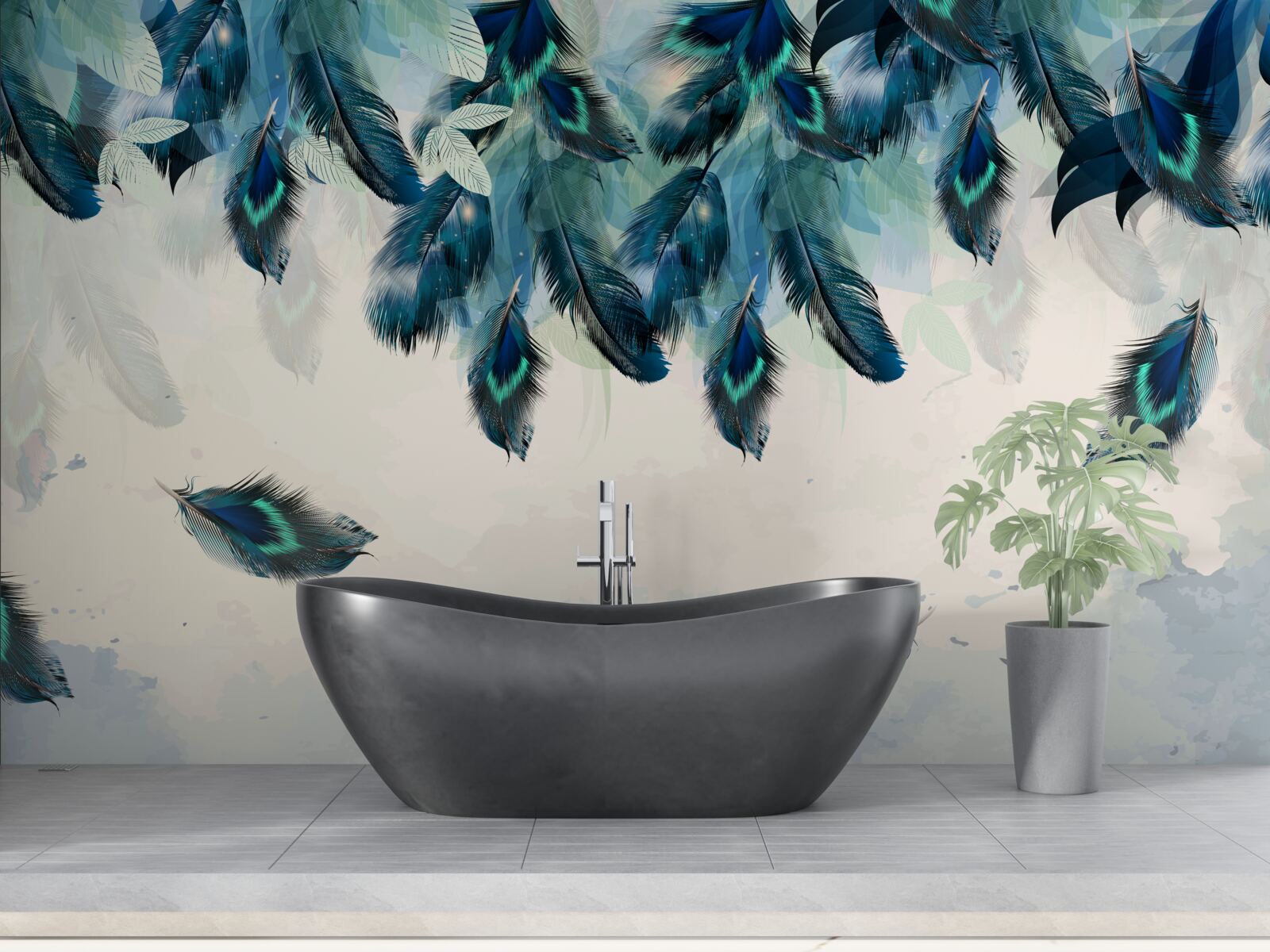 Fotobehang vliegende pluizige dekens van duisternis