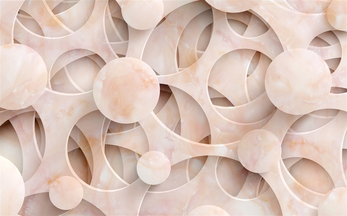 Fotobehang ronde vormen en gebogen lijnen op een roze achtergrond