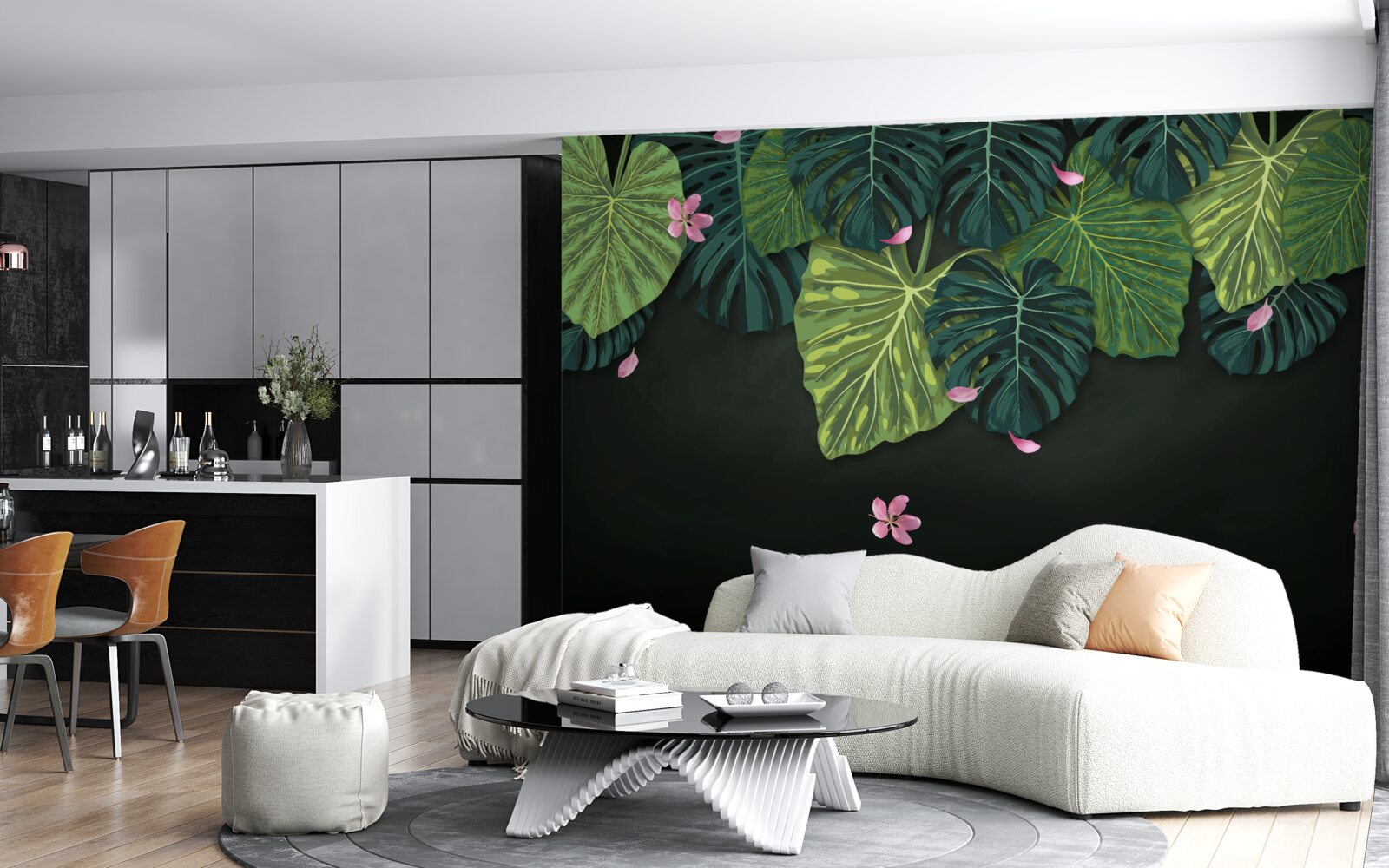 Fotobehang tropische bladeren bij nacht