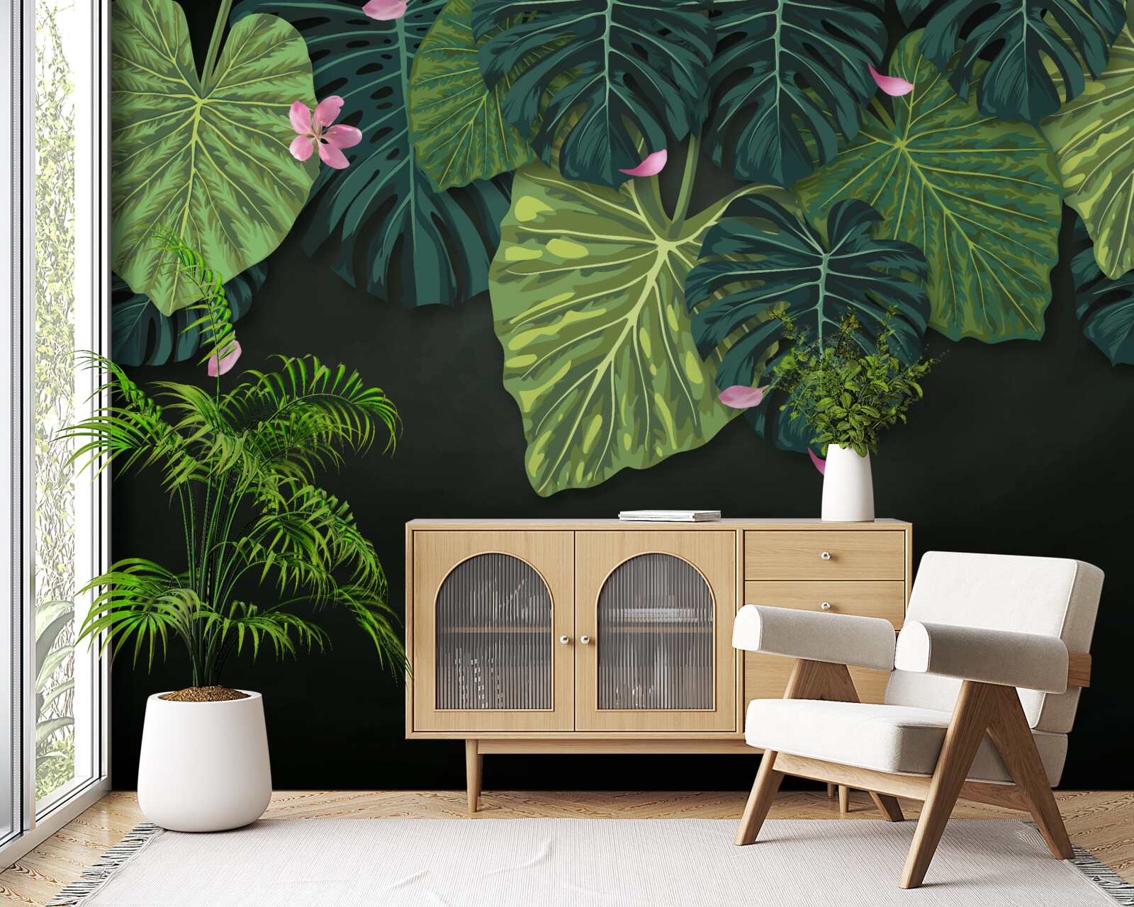 Fotobehang tropische bladeren bij nacht