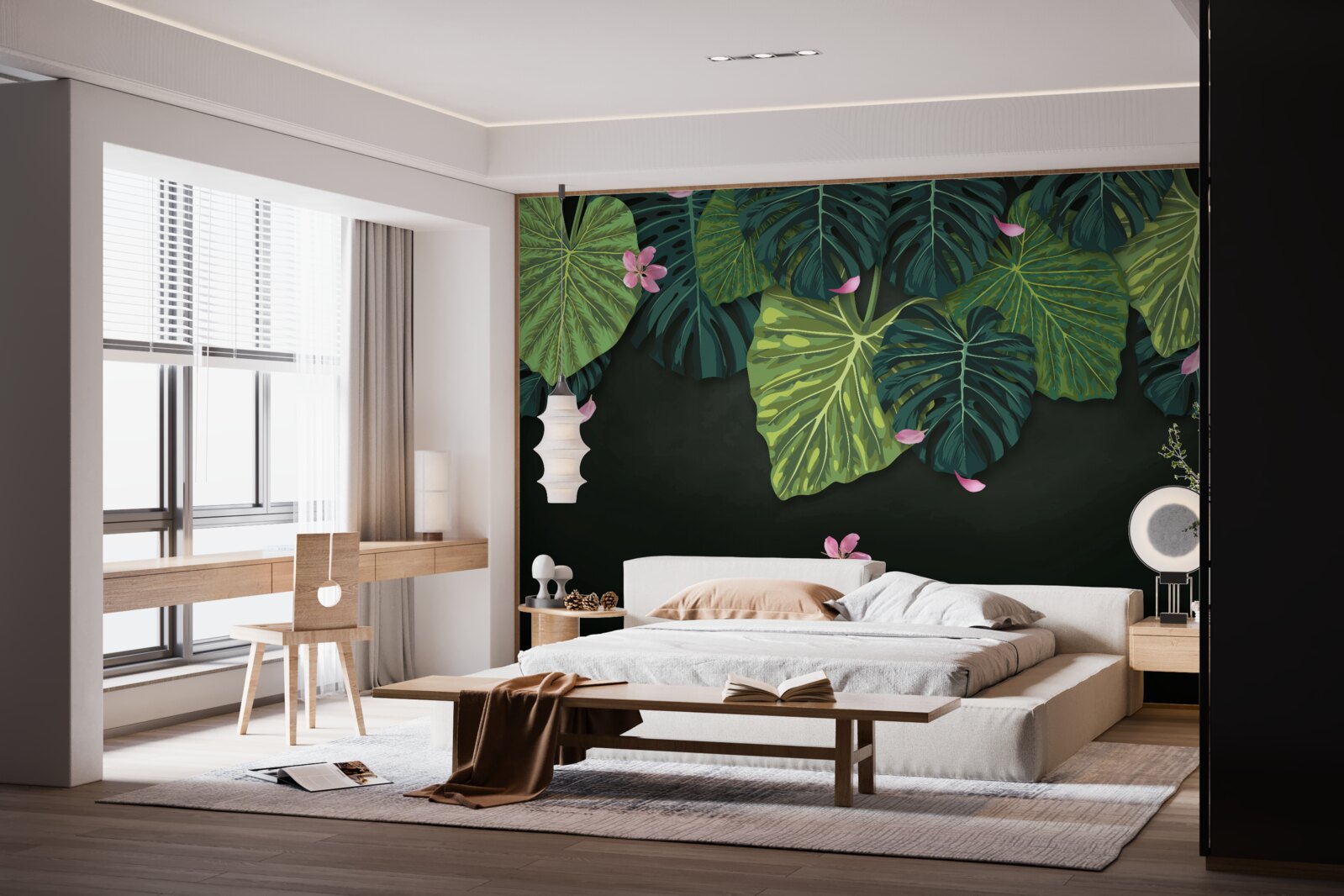 Fotobehang tropische bladeren bij nacht