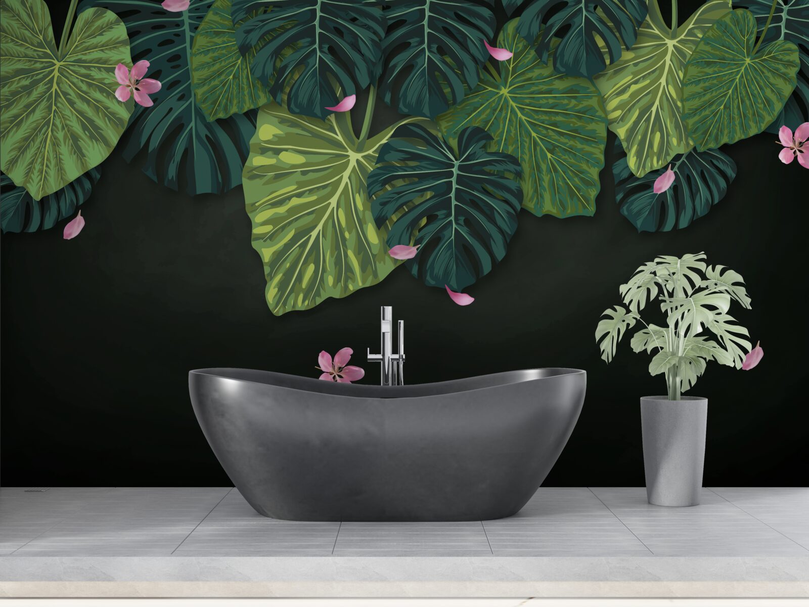 Fotobehang tropische bladeren bij nacht