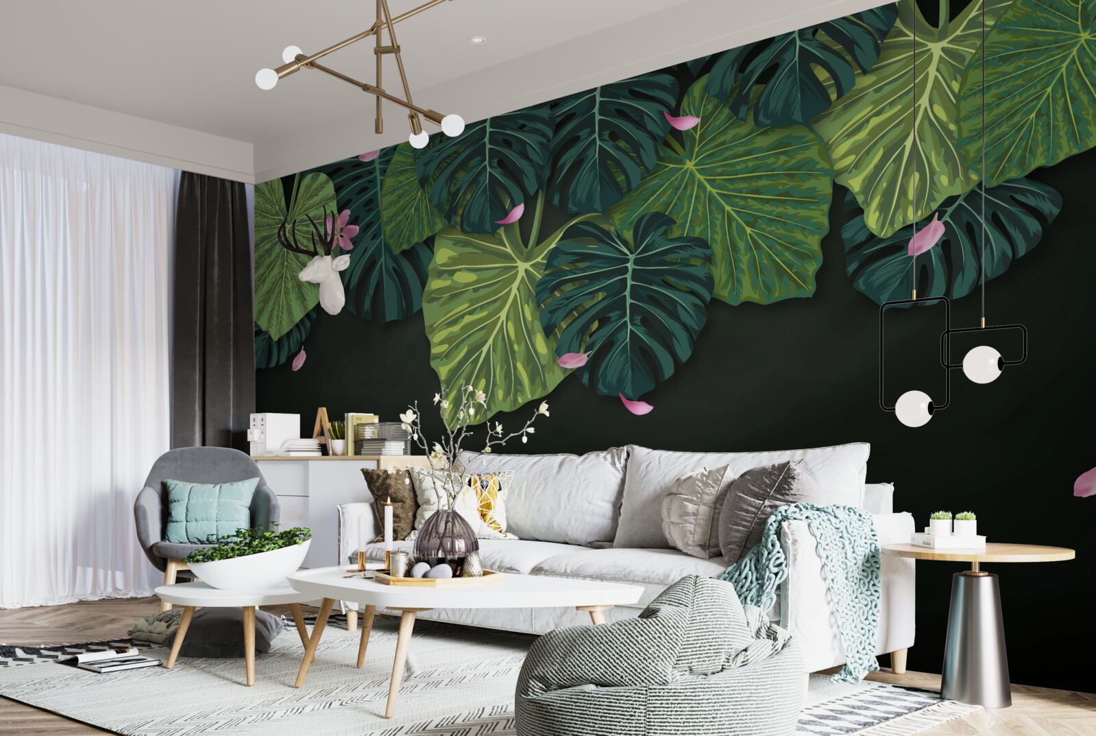 Fotobehang tropische bladeren bij nacht