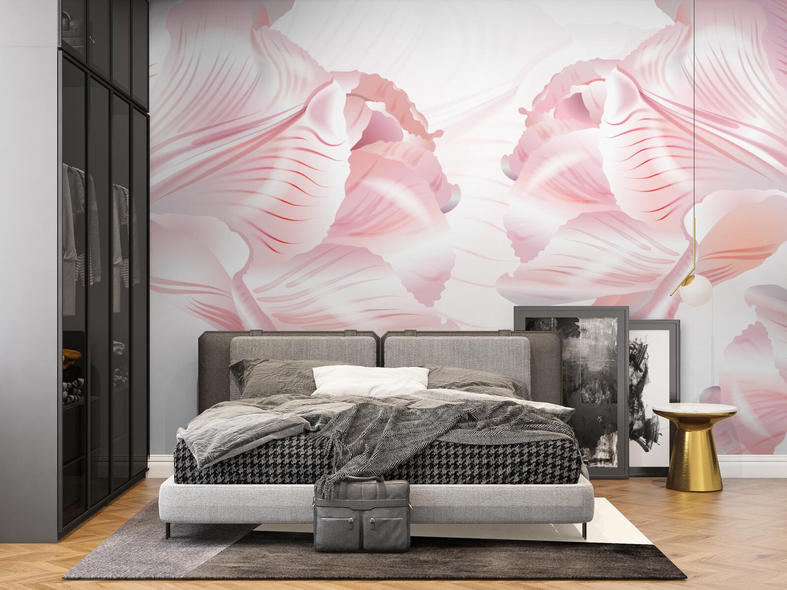 Fotobehang roze tulpen met een romantische uitstraling