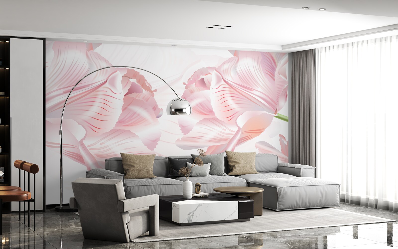 Fotobehang roze tulpen met een romantische uitstraling