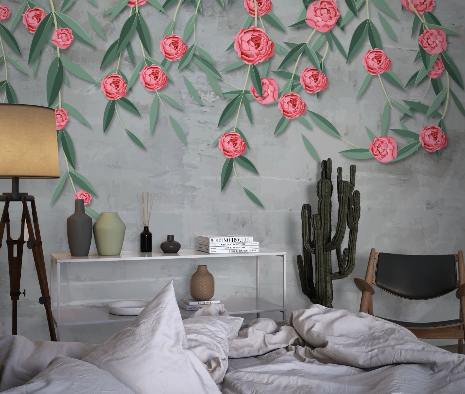 Fotobehang bloemige nocturne in roze