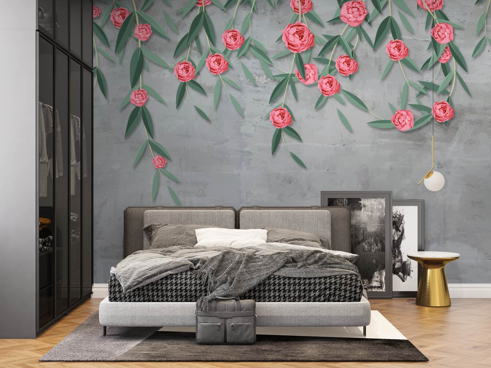 Fotobehang bloemige nocturne in roze