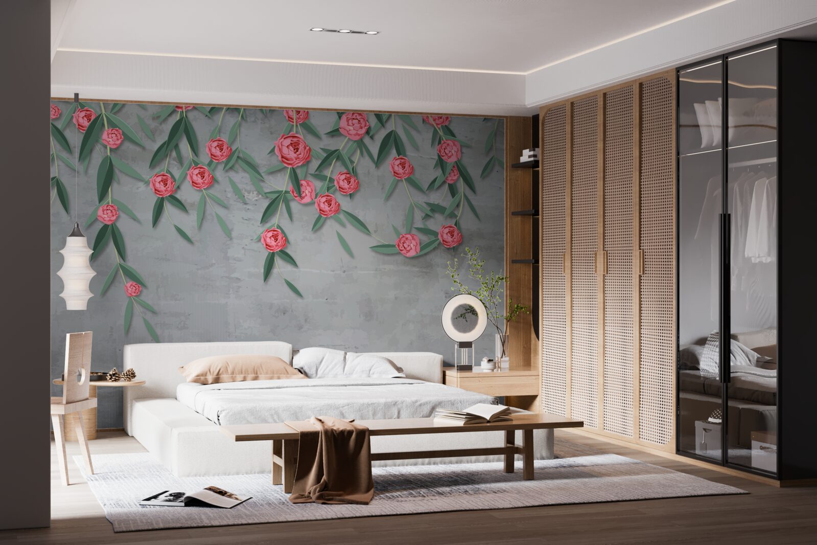 Fotobehang bloemige nocturne in roze