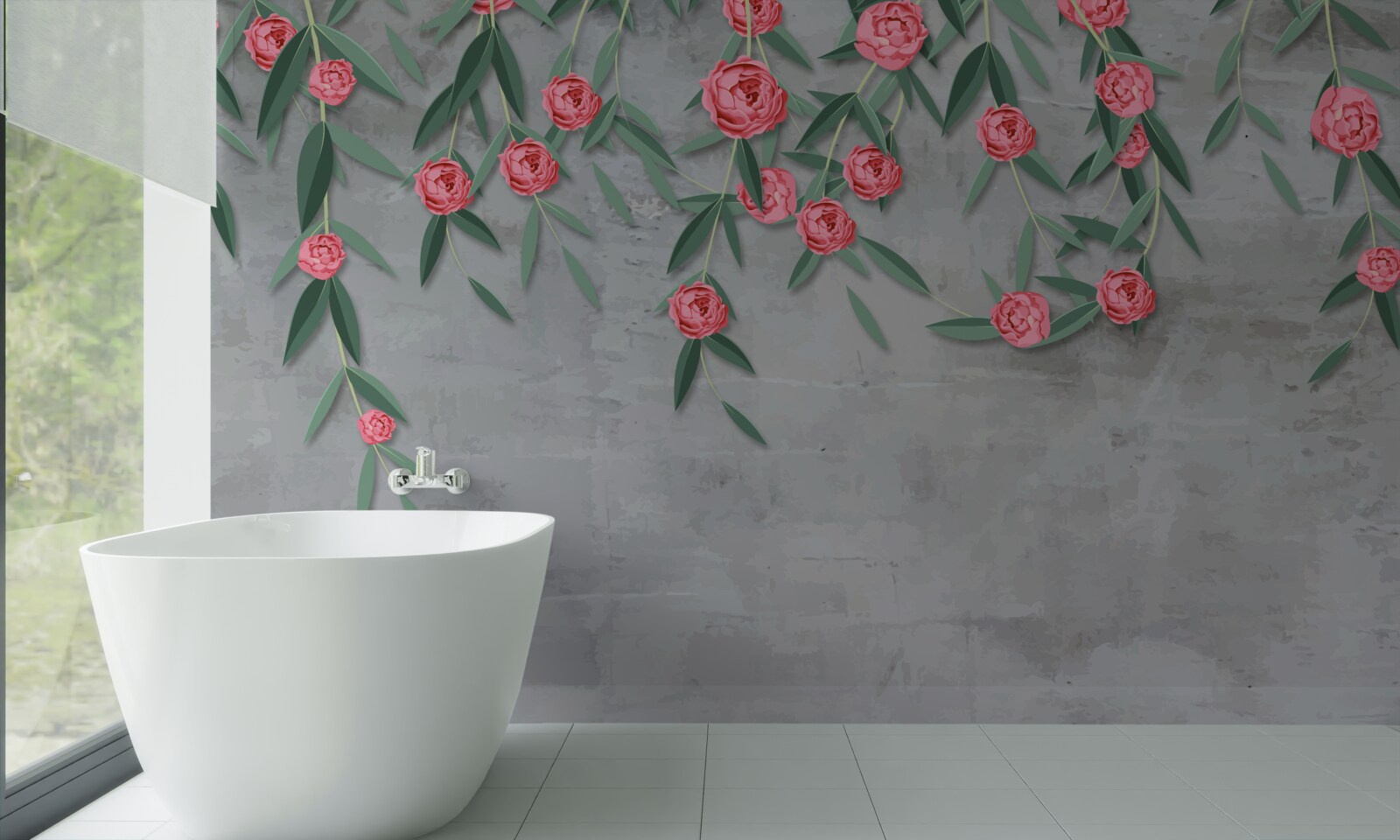 Fotobehang bloemige nocturne in roze