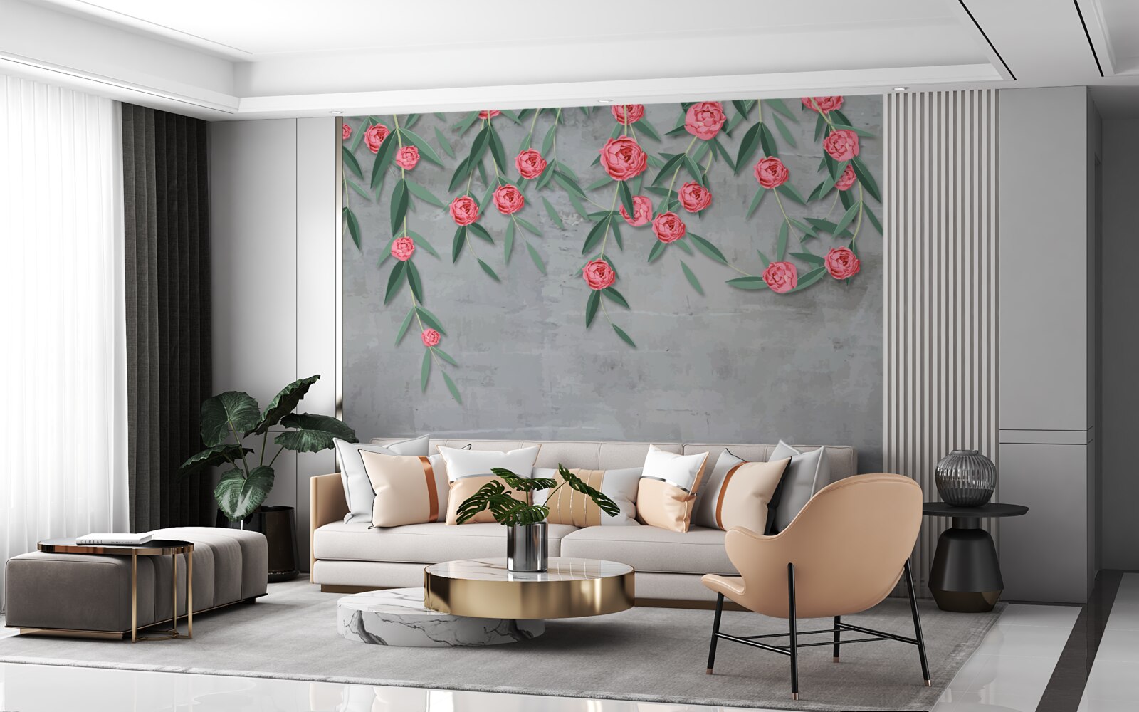 Fotobehang bloemige nocturne in roze