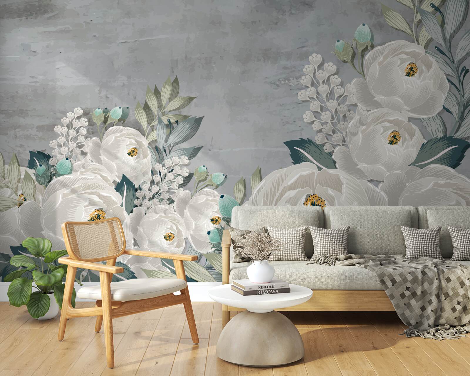 Fotobehang witte pioenrozen om middernacht