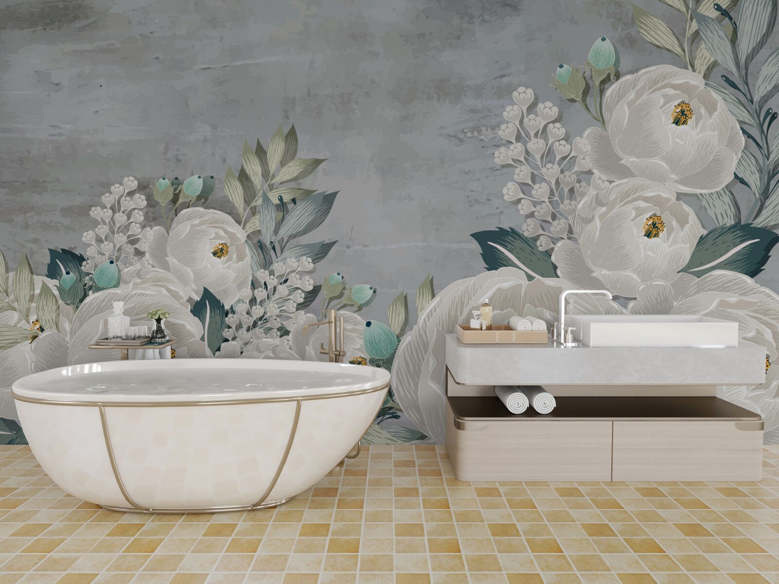 Fotobehang witte pioenrozen om middernacht