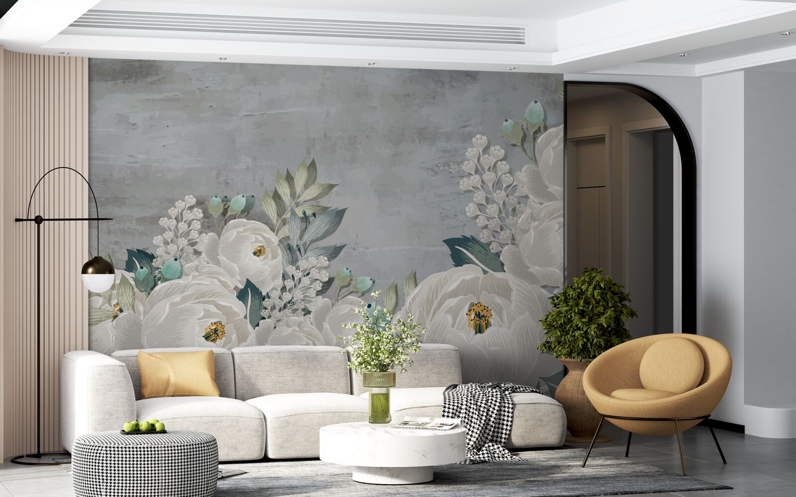 Fotobehang witte pioenrozen om middernacht