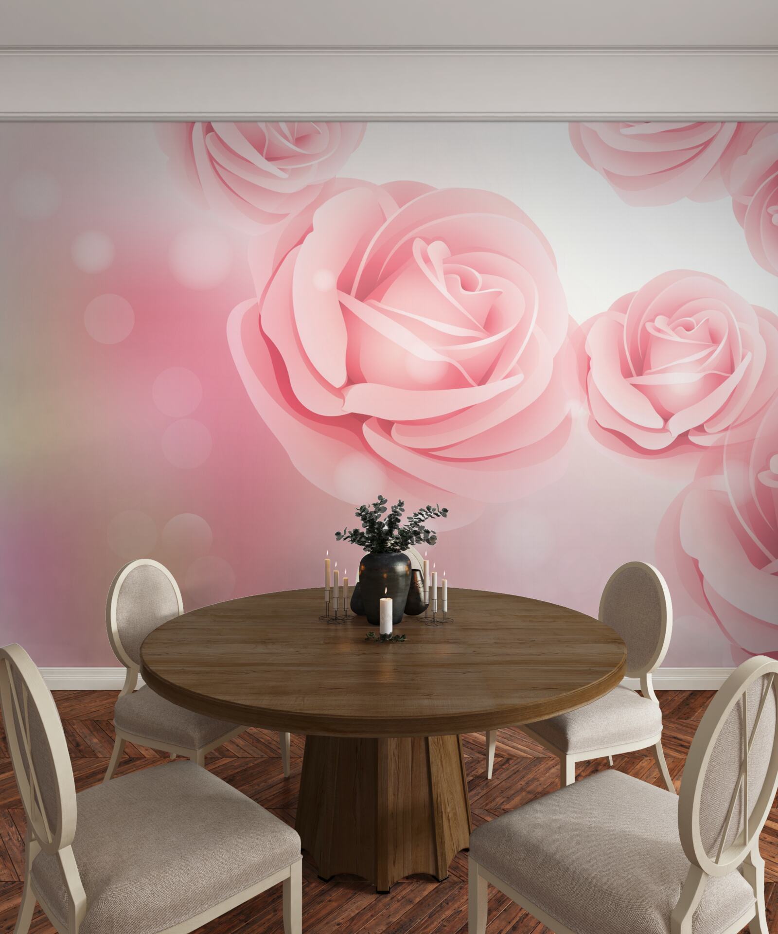 Fotobehang zachtroze bloemen in een roze tint