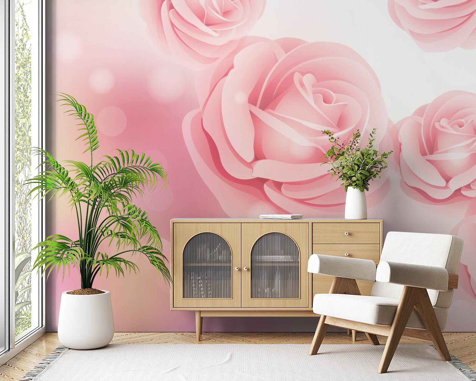 Fotobehang zachtroze bloemen in een roze tint