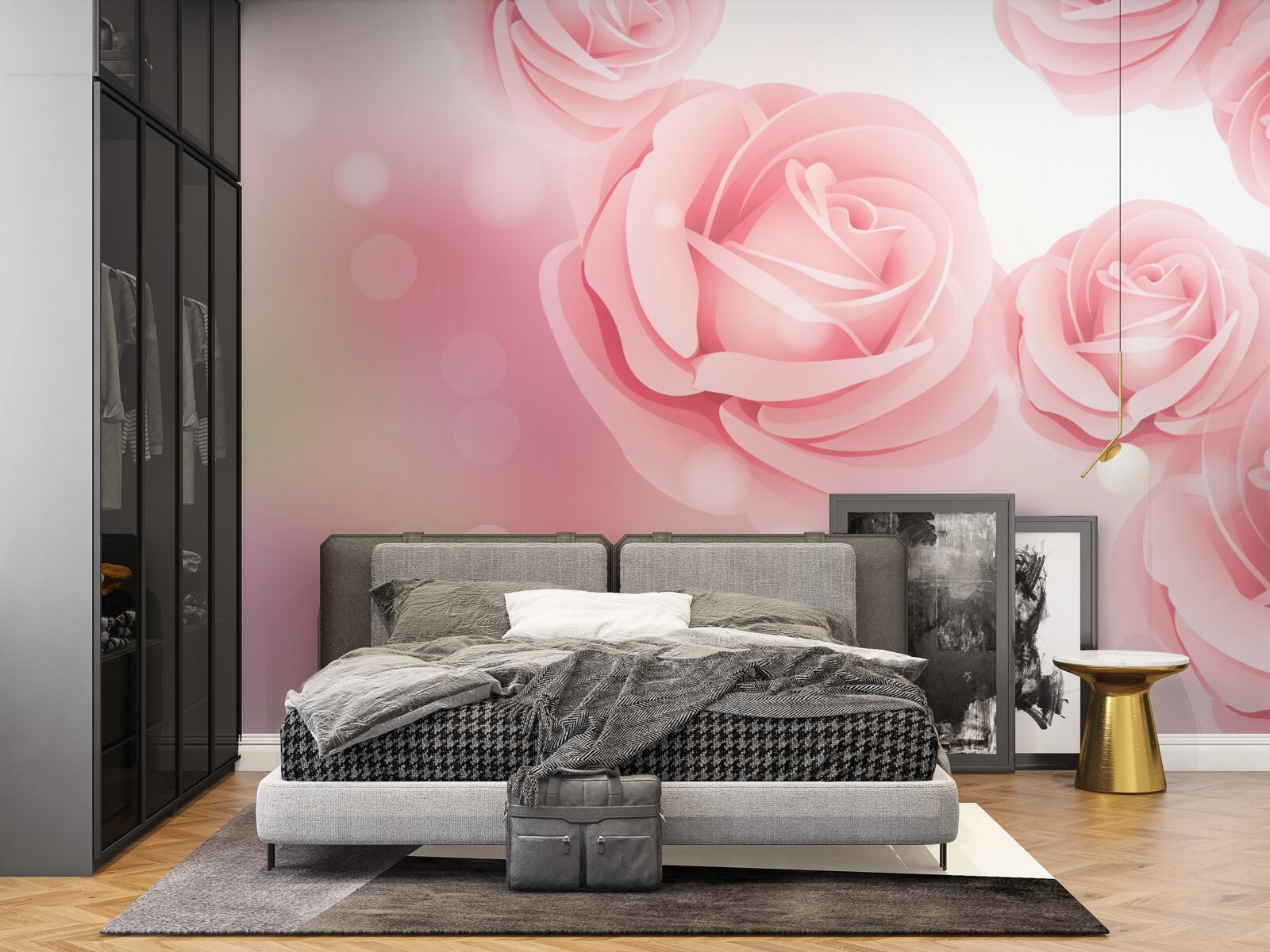 Fotobehang zachtroze bloemen in een roze tint