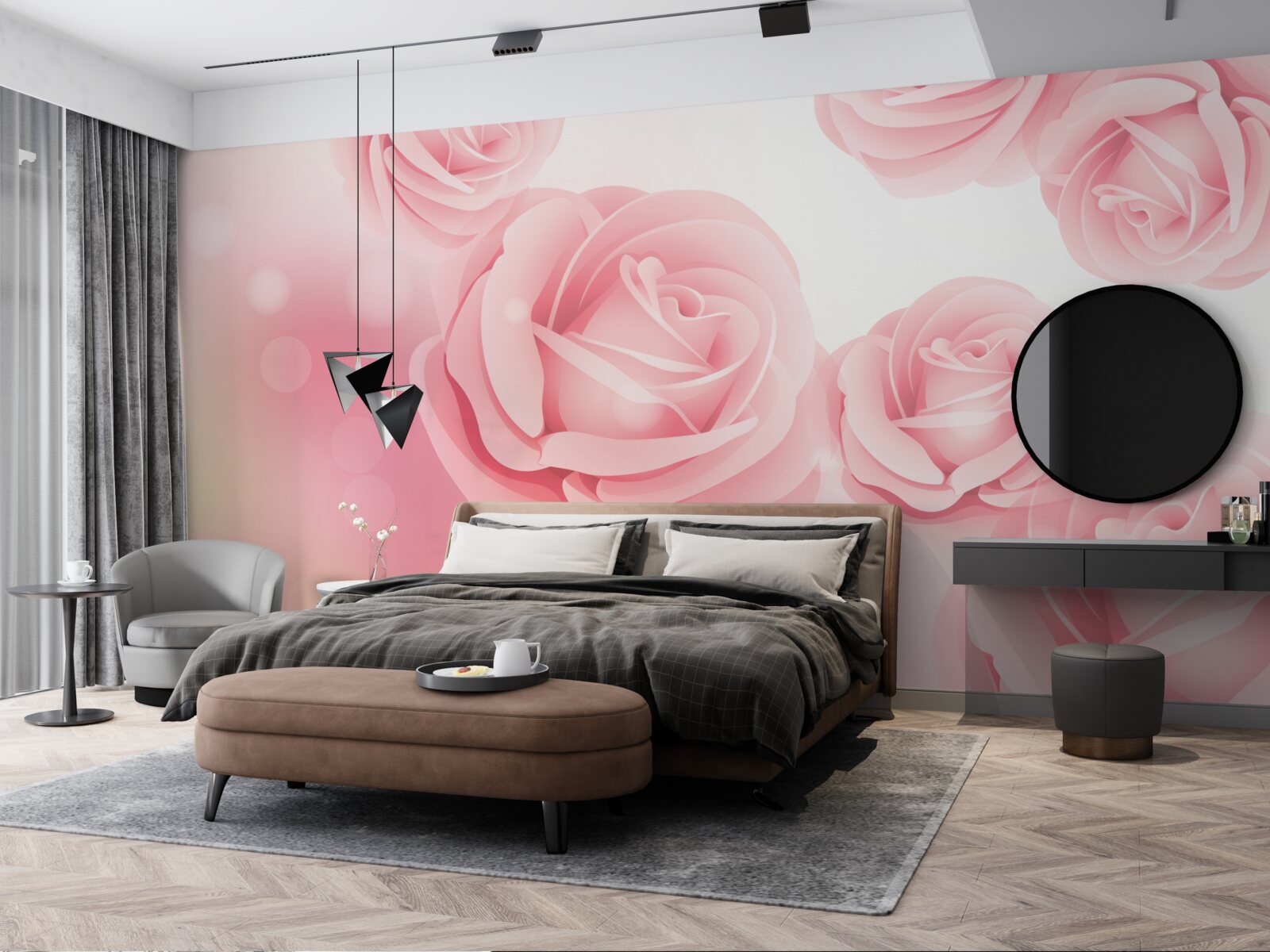 Fotobehang zachtroze bloemen in een roze tint