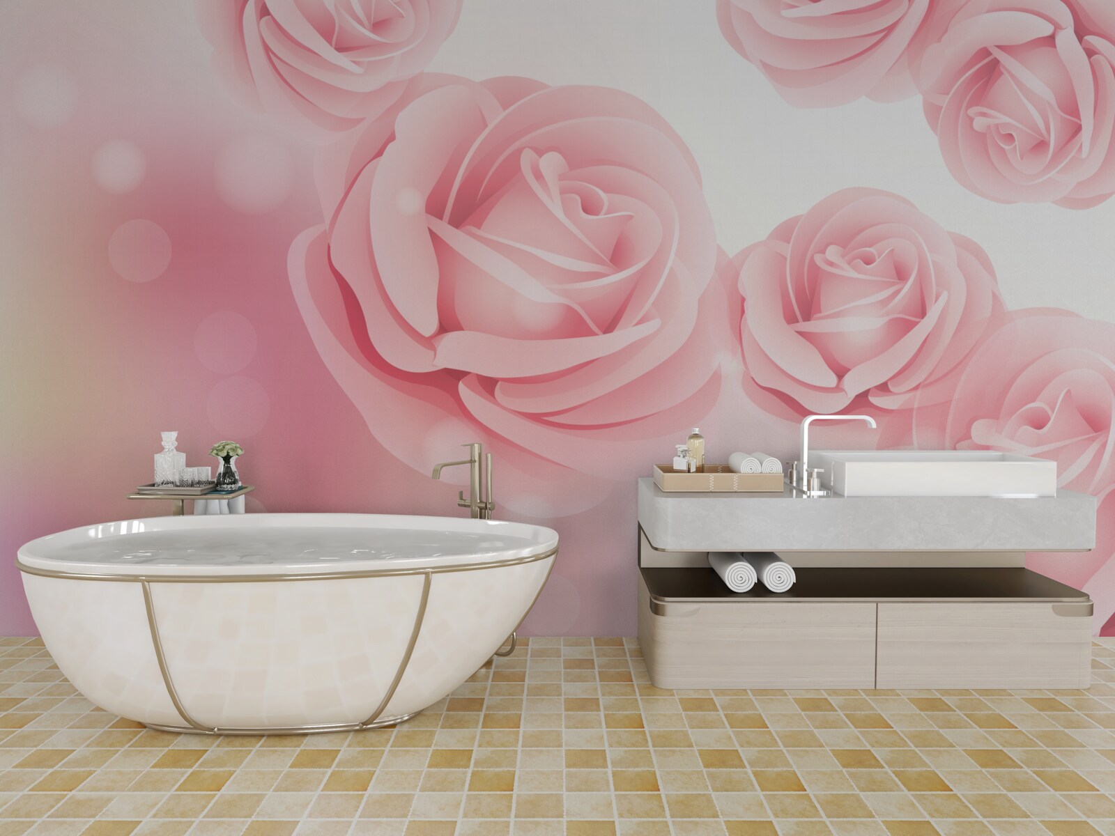 Fotobehang zachtroze bloemen in een roze tint