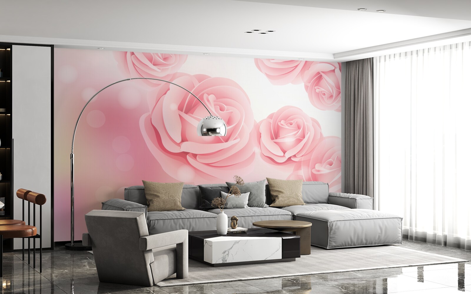 Fotobehang zachtroze bloemen in een roze tint