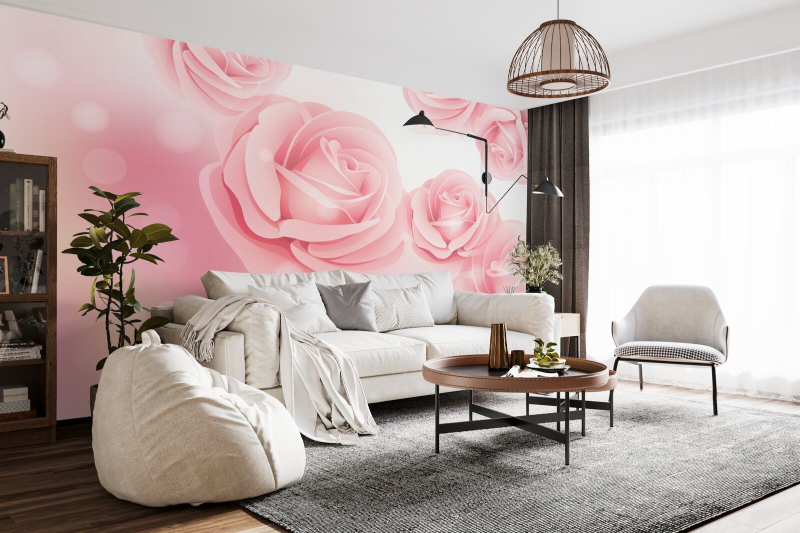 Fotobehang zachtroze bloemen in een roze tint