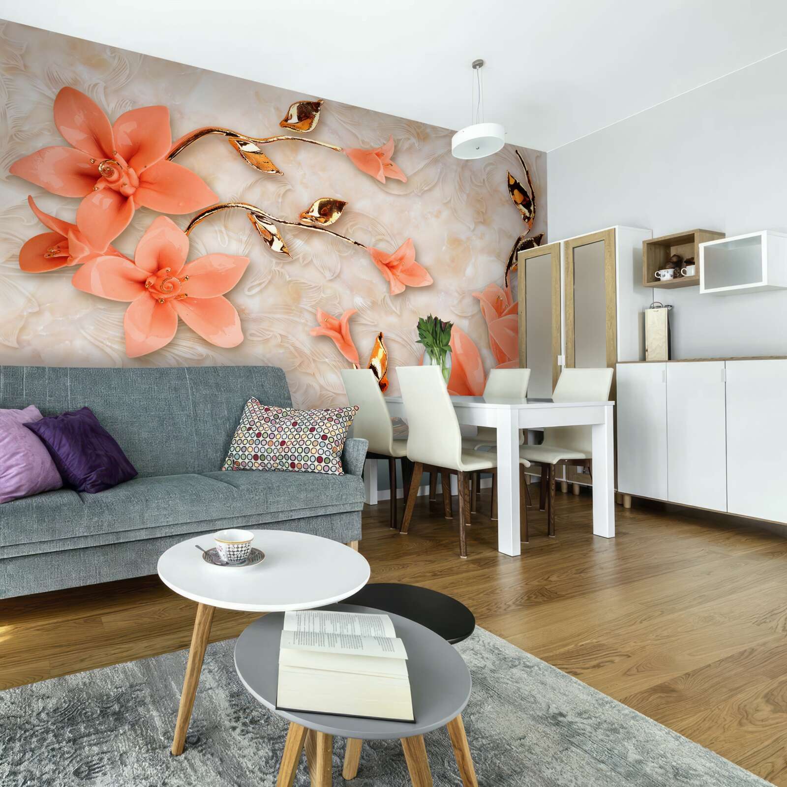 Fotobehang bloeiende magnolia in perziktinten