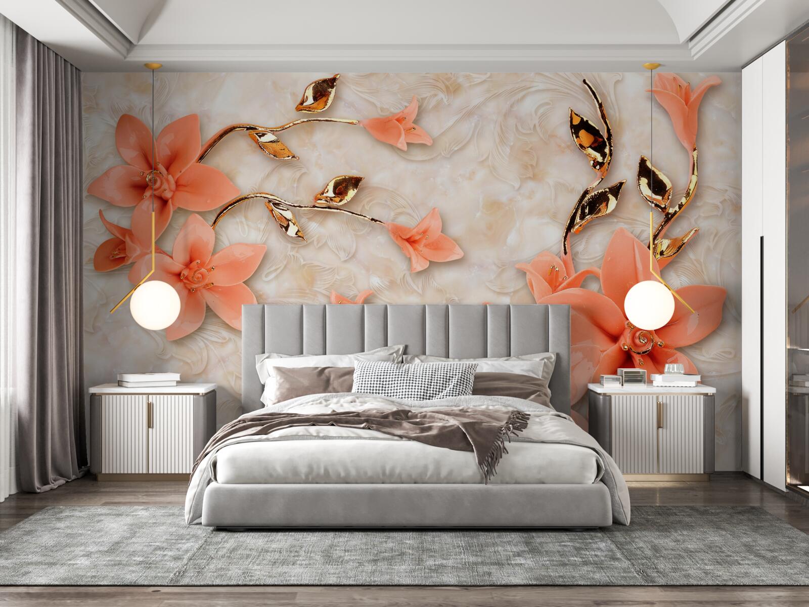 Fotobehang bloeiende magnolia in perziktinten