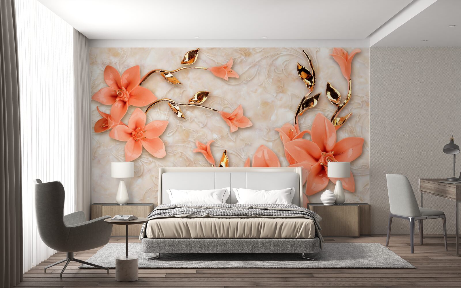 Fotobehang bloeiende magnolia in perziktinten