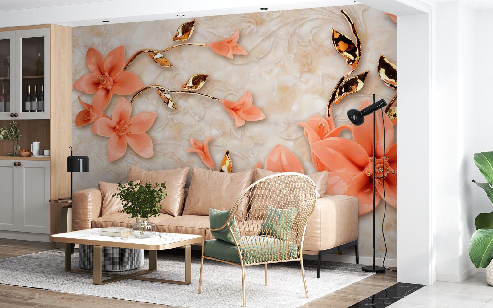 Fotobehang bloeiende magnolia in perziktinten