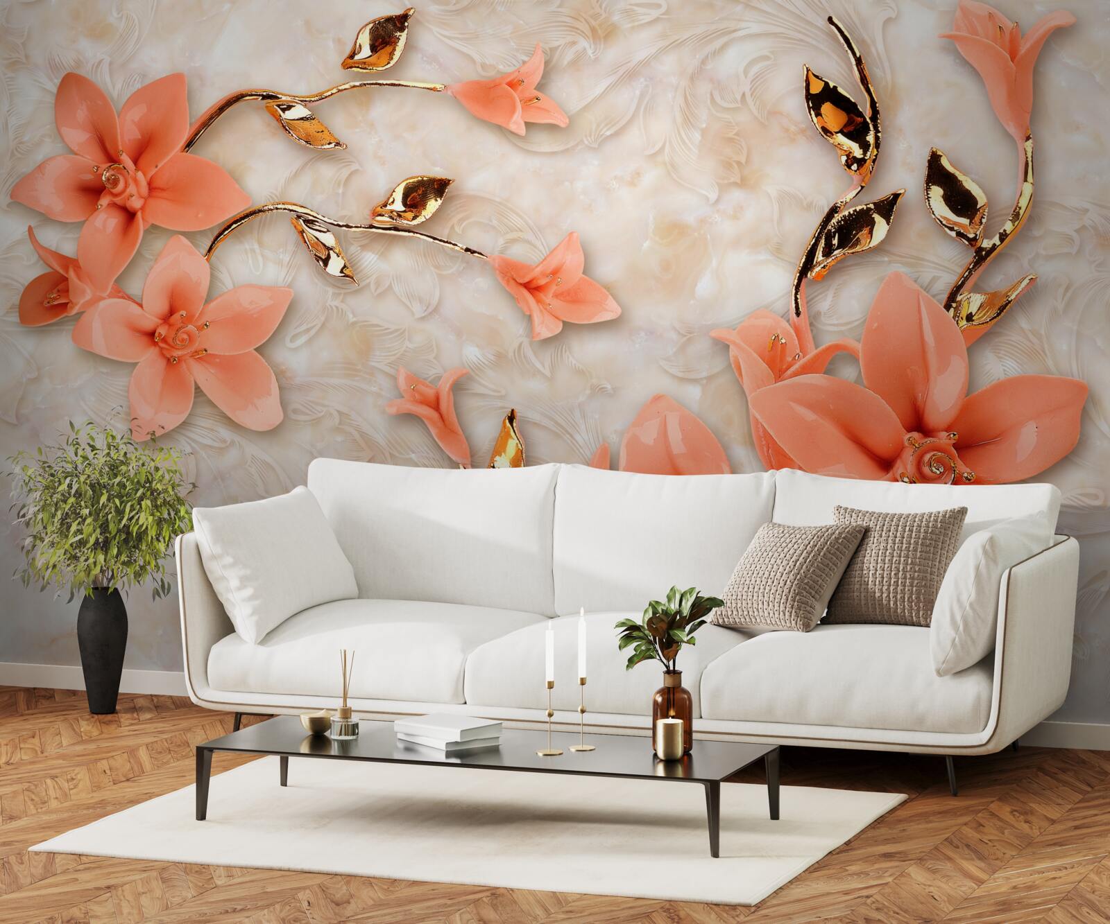 Fotobehang bloeiende magnolia in perziktinten