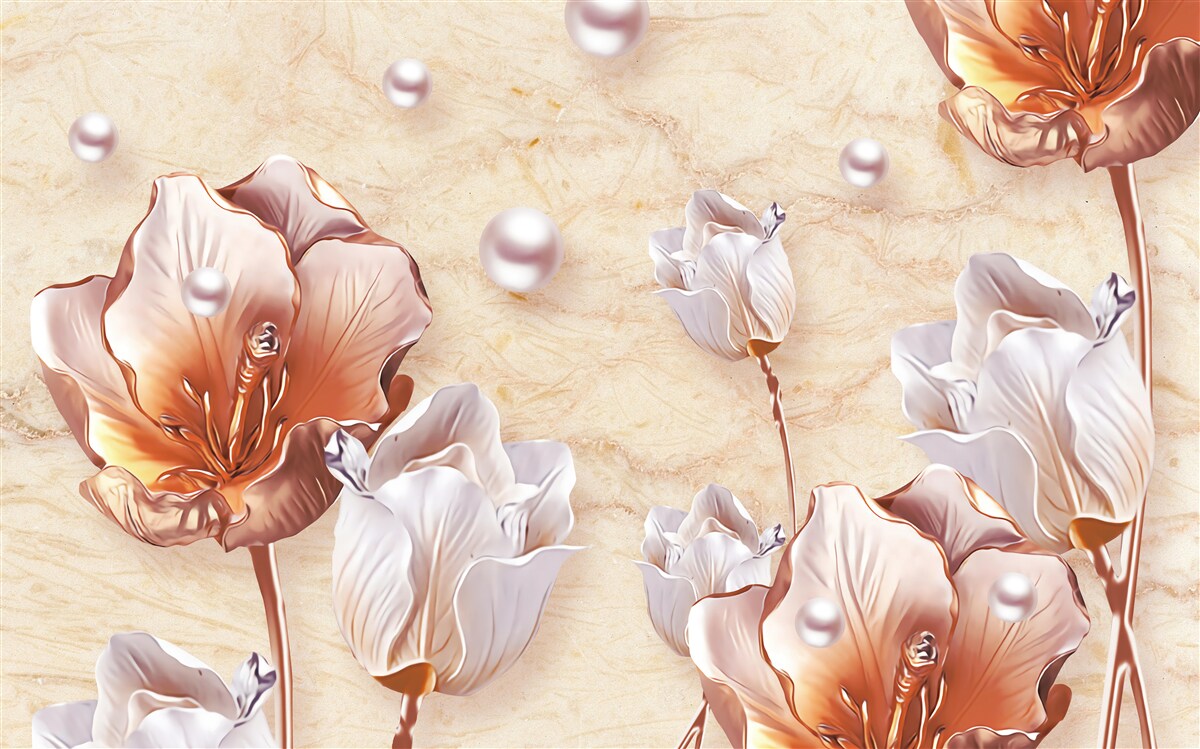 Fotobehang Fonkelende zirkonia's, heldere kralen en prachtige bloemen