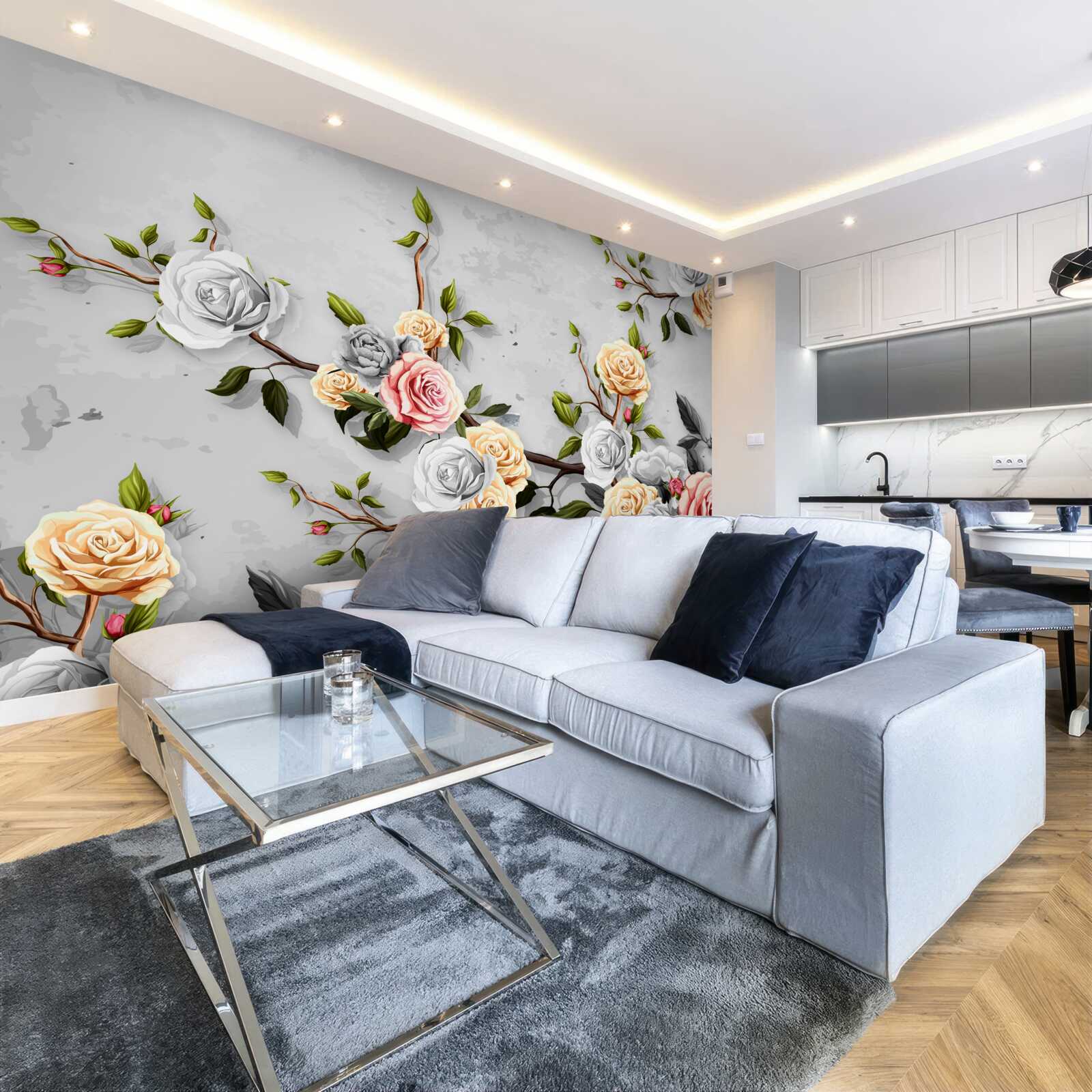 Fotobehang roze takken in vintage stijl