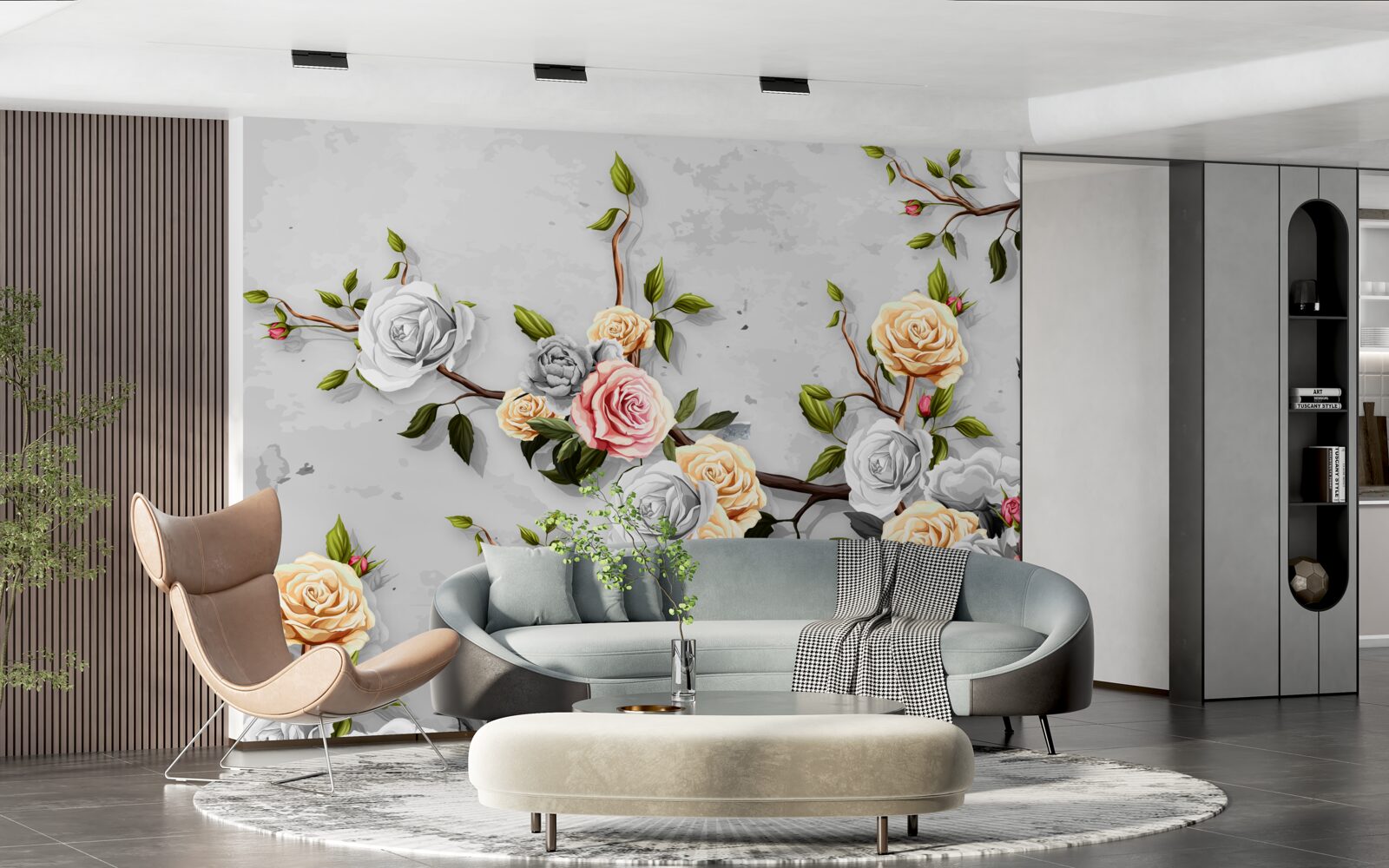 Fotobehang roze takken in vintage stijl