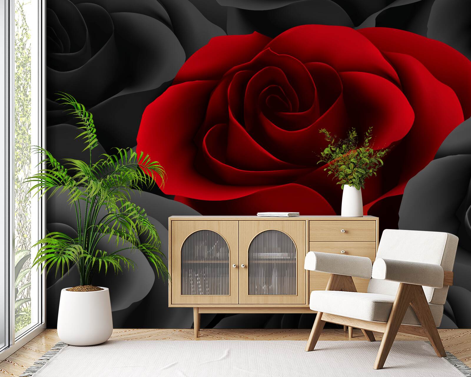 Fotobehang een kleurrijke bloem tussen de saaie