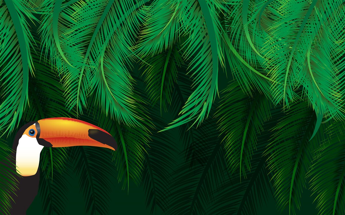 Fotobehang toekan tussen tropisch groen