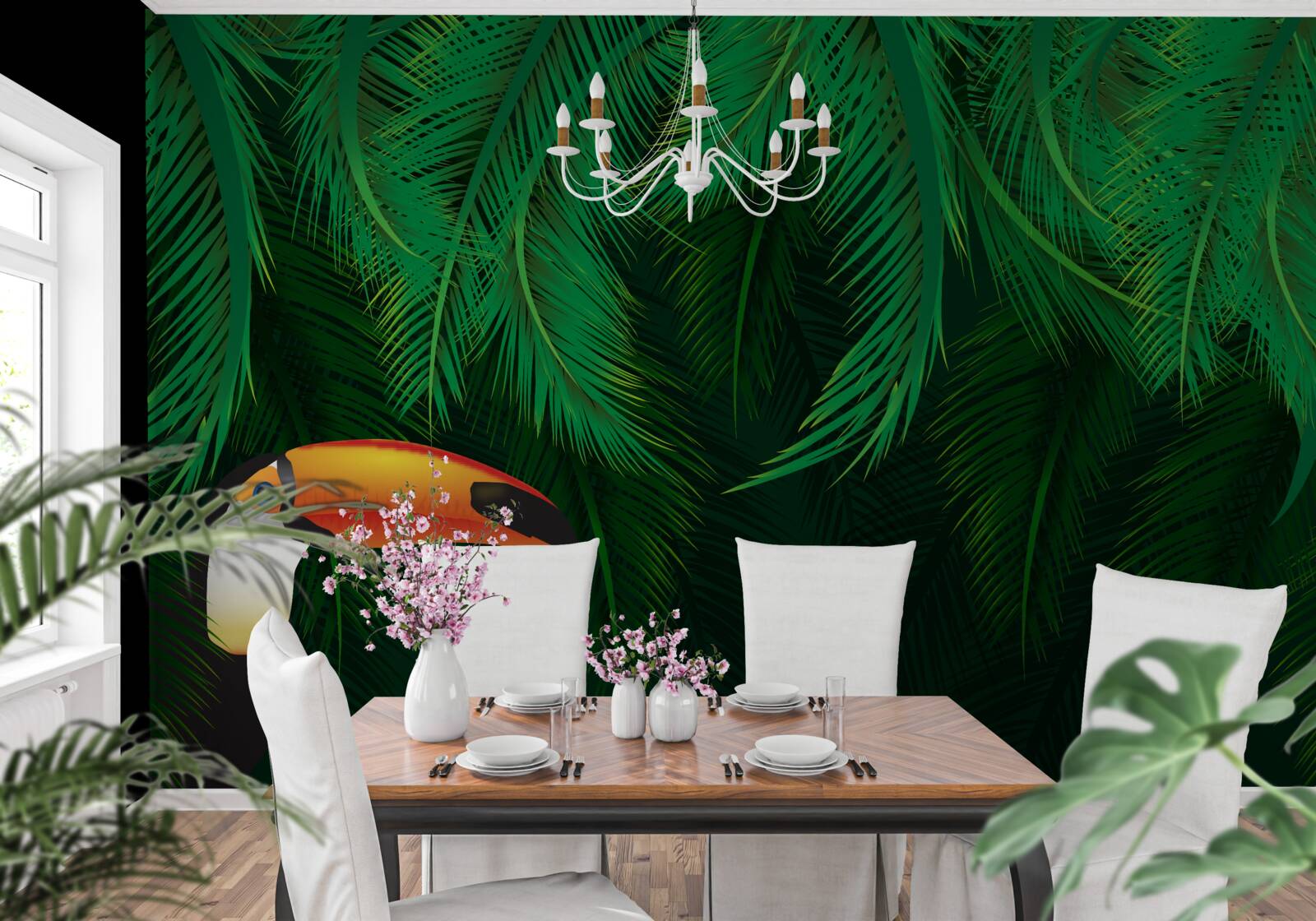 Fotobehang toekan tussen tropisch groen